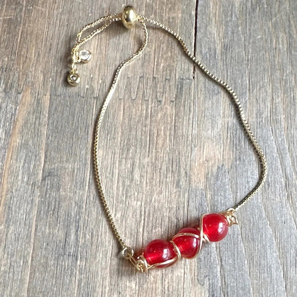 Untreated ruby adjustable rope gold chain bracelet/July birthstone/devotion - Picture 3 of 9